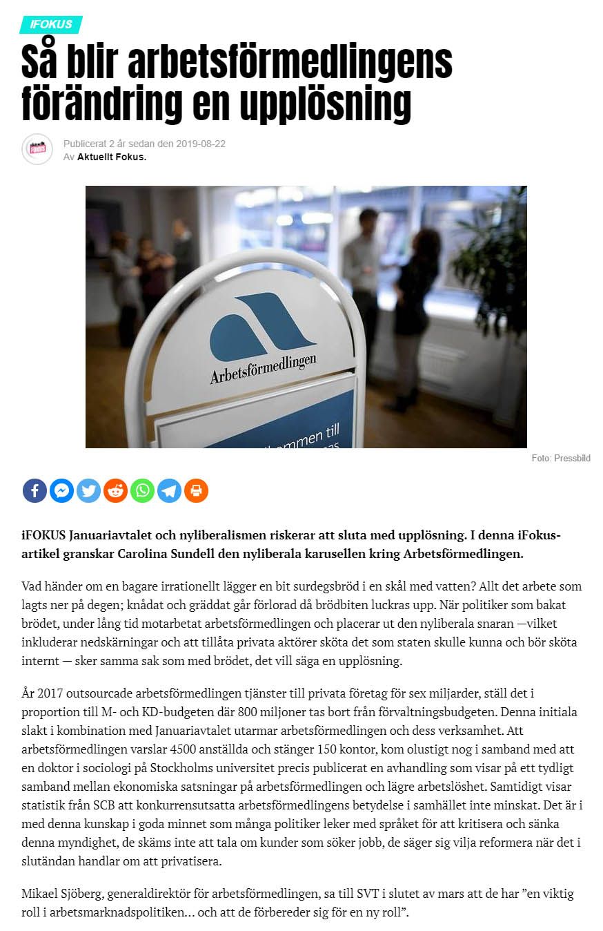 Artikel, transformationen av Arbetsförmedlingen