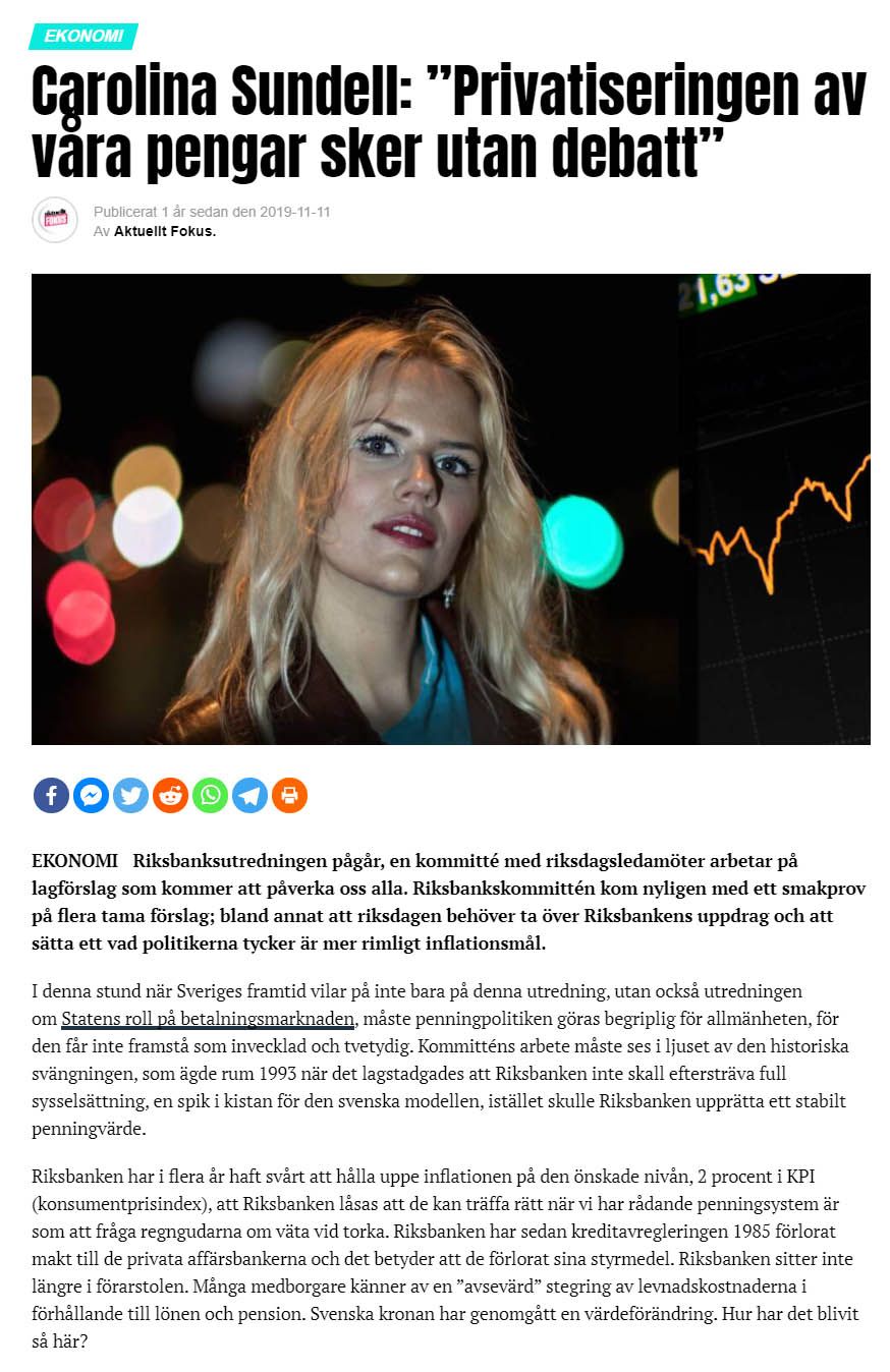 Artikel, privatiseringen av penningväsendet