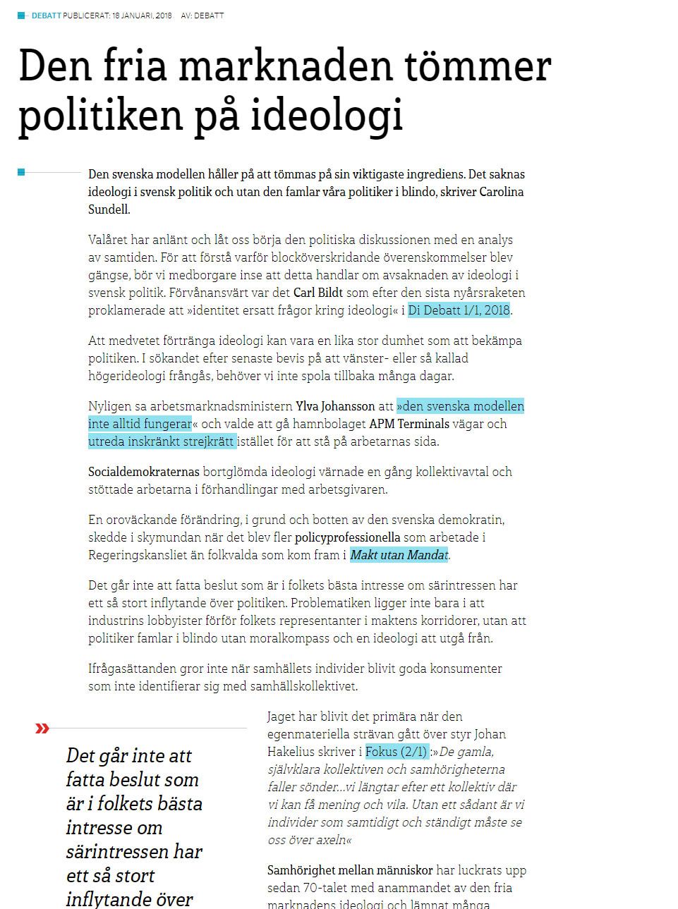 Politisk reflektion, status quo