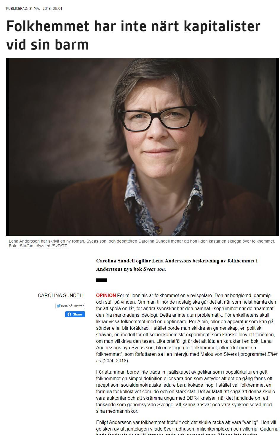 Replik till Lena Andersson om folkhemmet