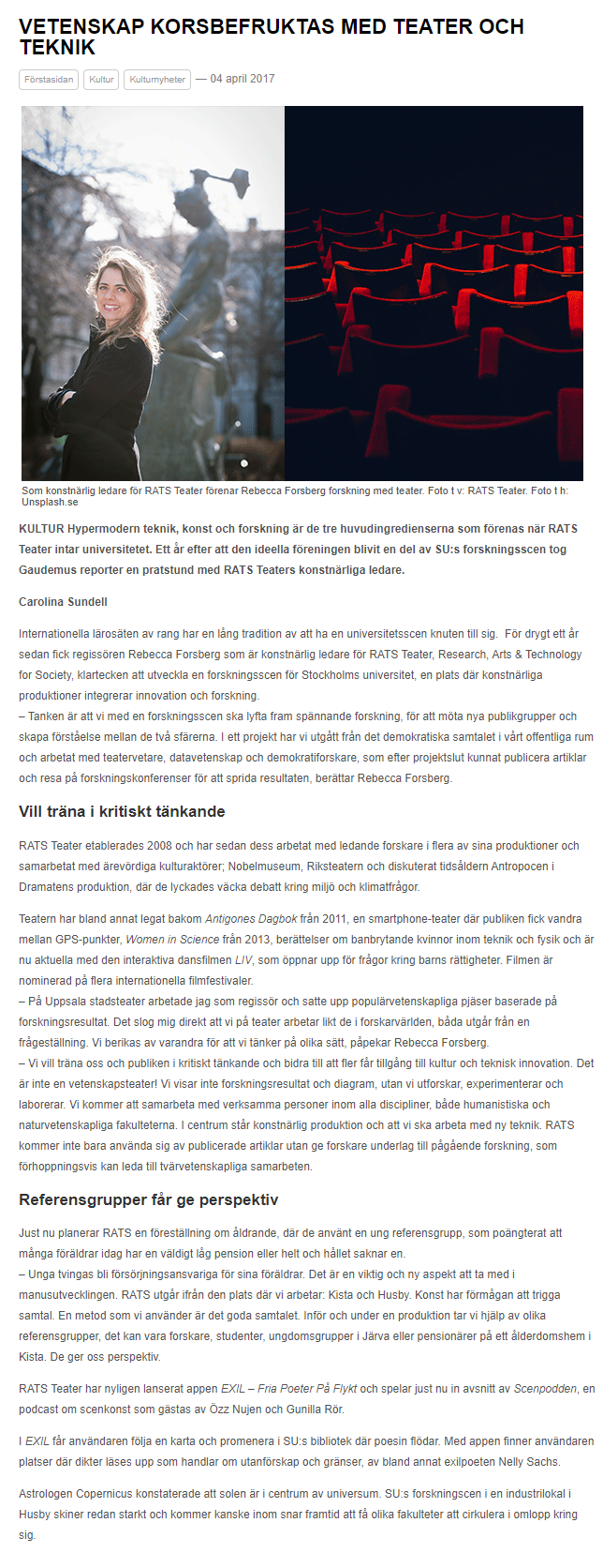 Vetenskap korsbefruktas med teater och teknik