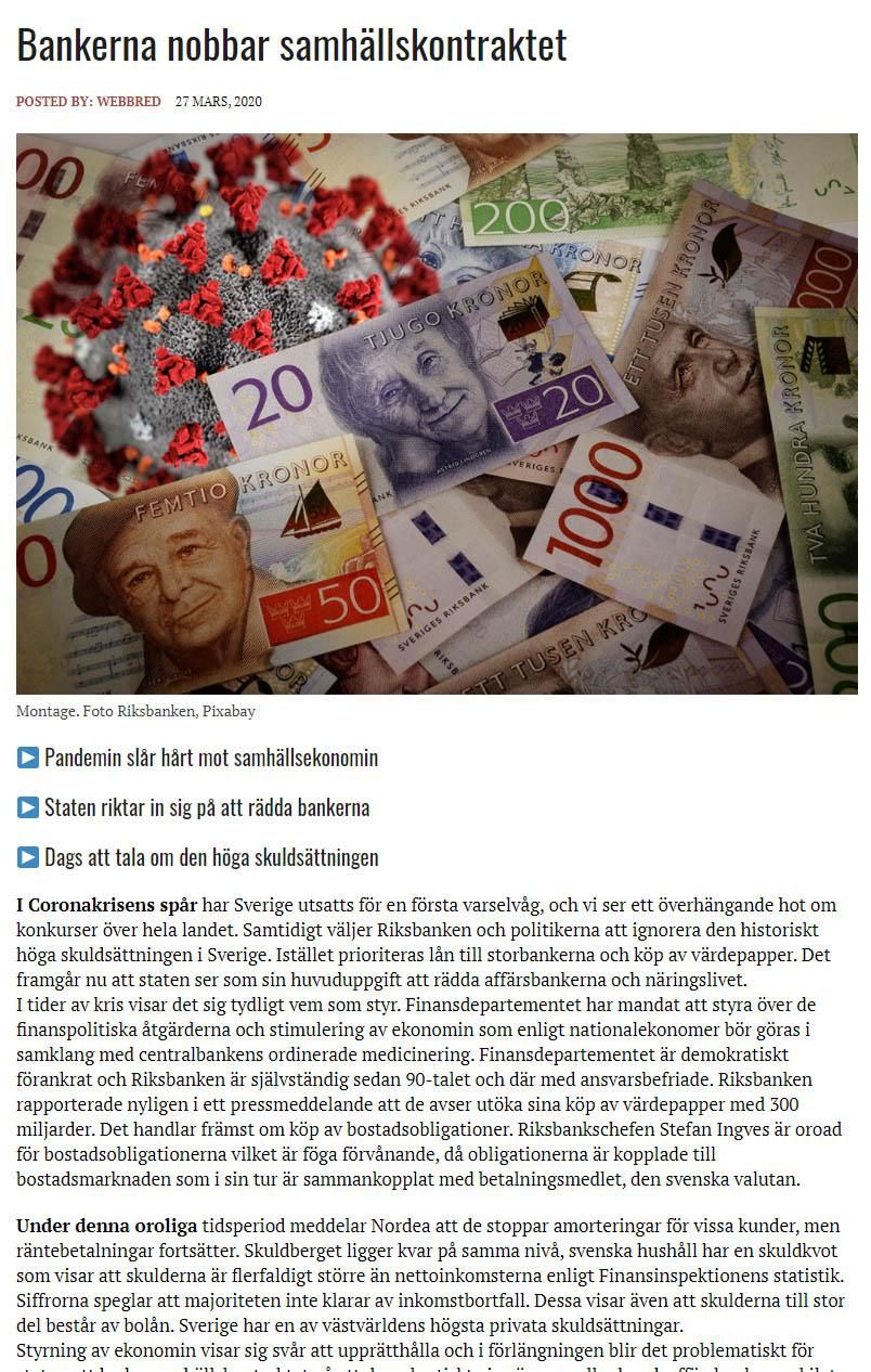 Artikel, bankerna nobbar samhällskontraktet