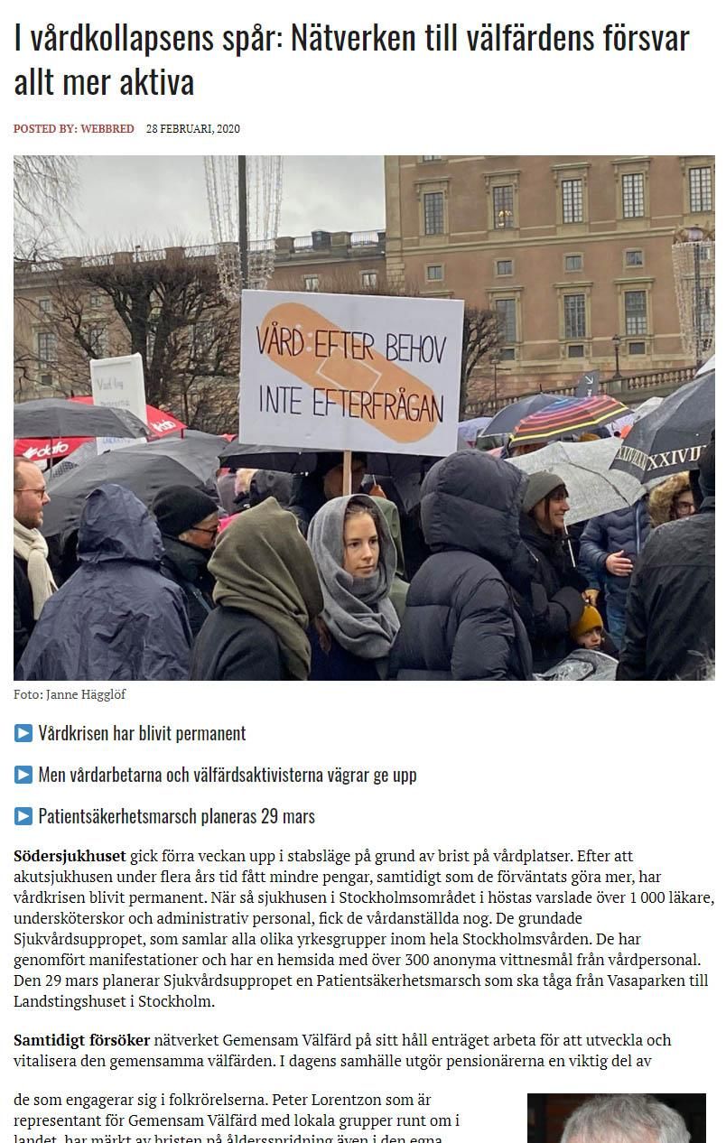 Artikel, nätverket Gemensam Välfärd