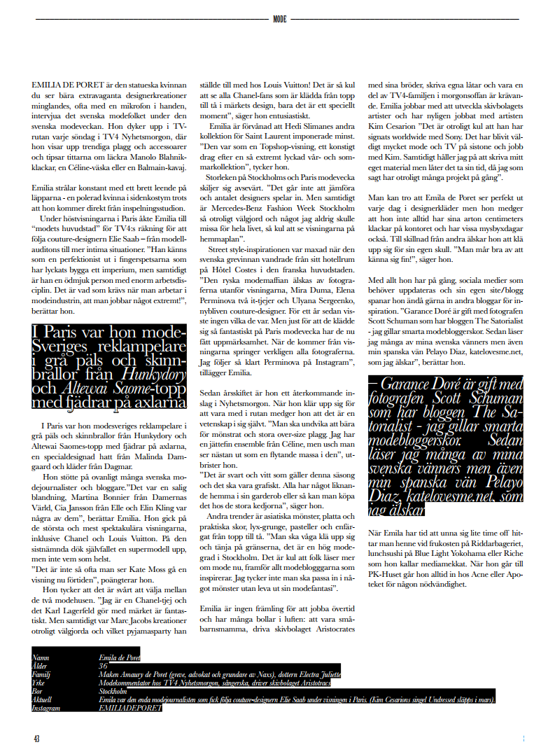 Intervju, Emilia de Poret