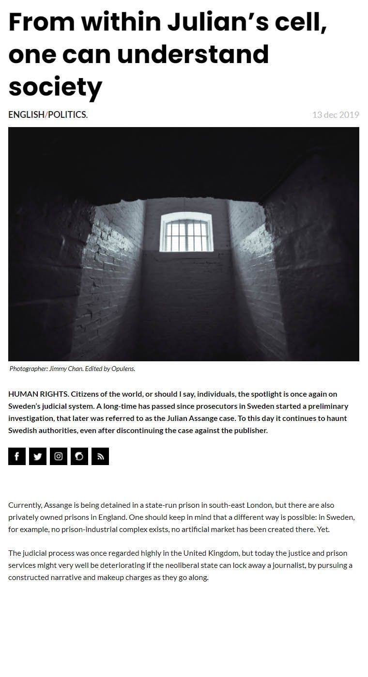 Reflektion, Julian Assanges fängelsevistelse