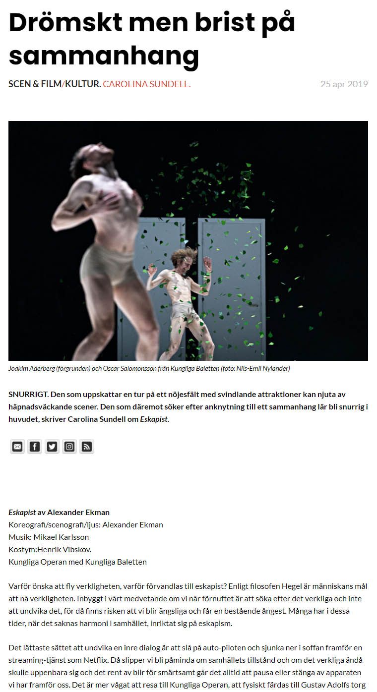 Recension, Operan - Föreställningen Eskapist